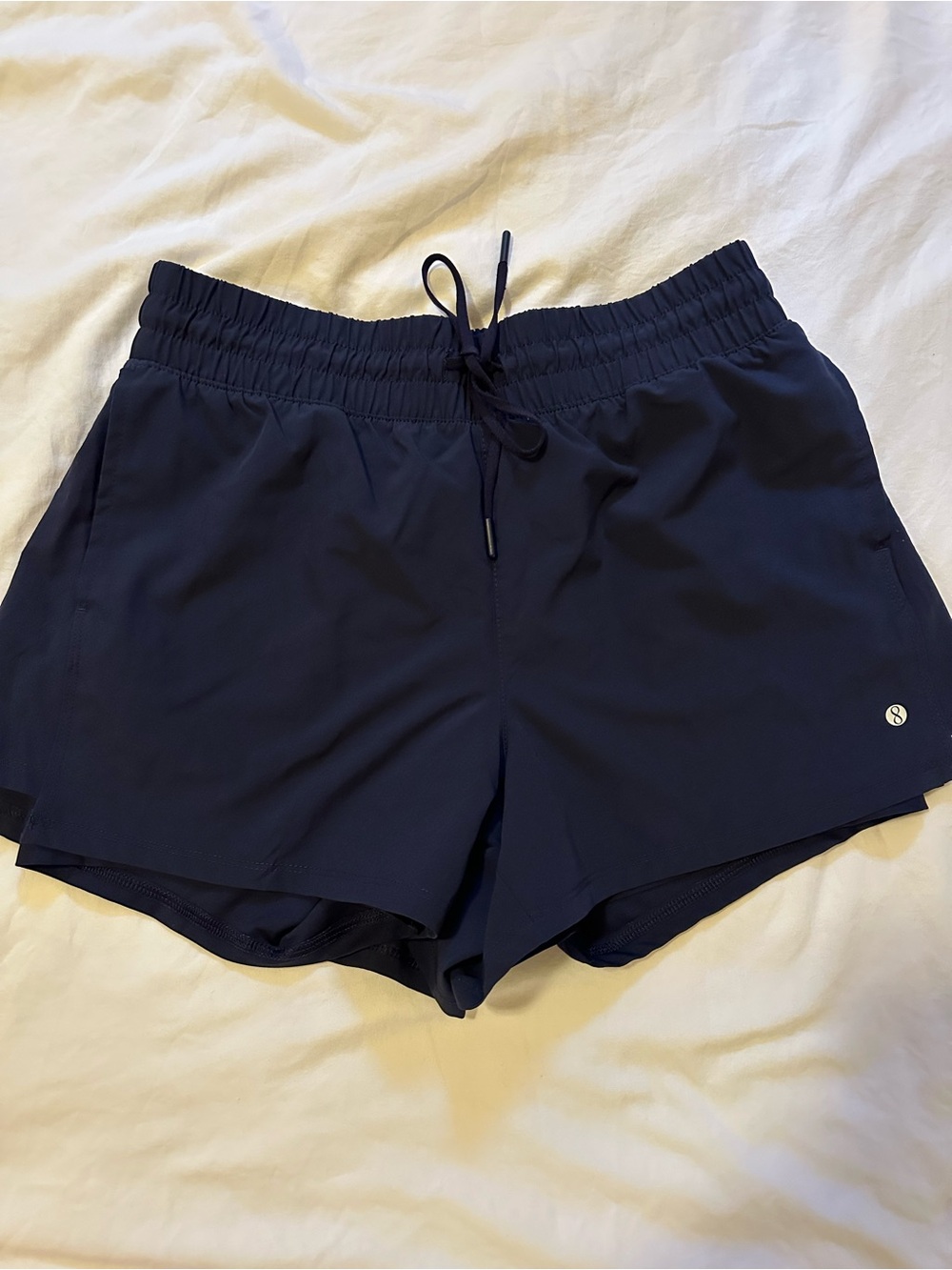 Navy Athletic Shorts with Elastic Waist and Drawcord